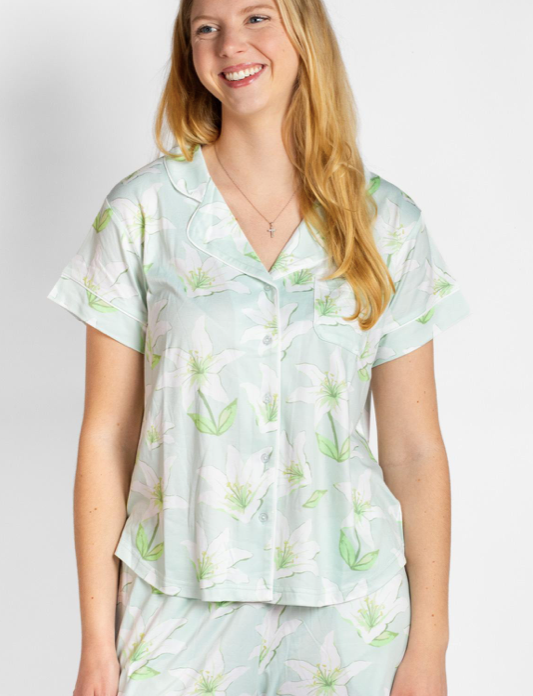 Peace Lily Shirt Blue Green White