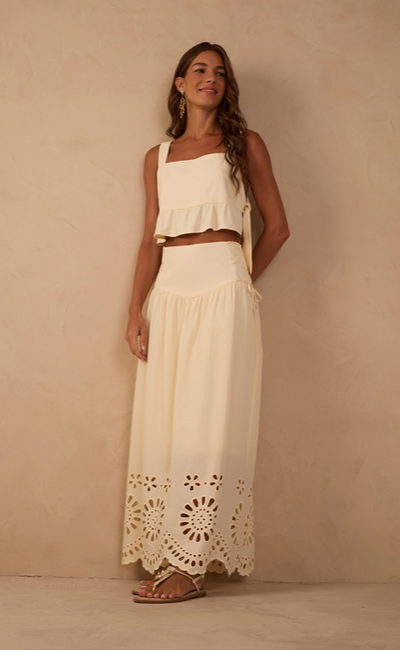 Embroidered Cotton Midi Skirt