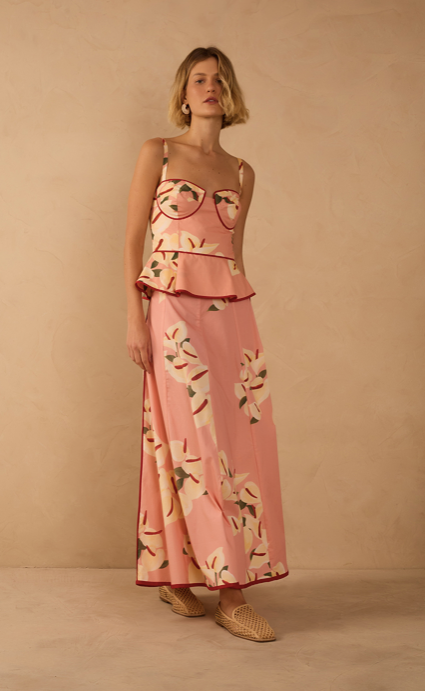 Cropped Poplin Antúrio Print Skirt