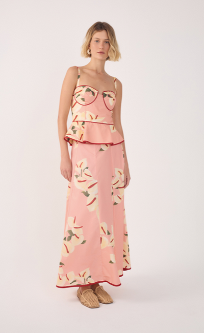 Cropped Poplin Antúrio Print Skirt