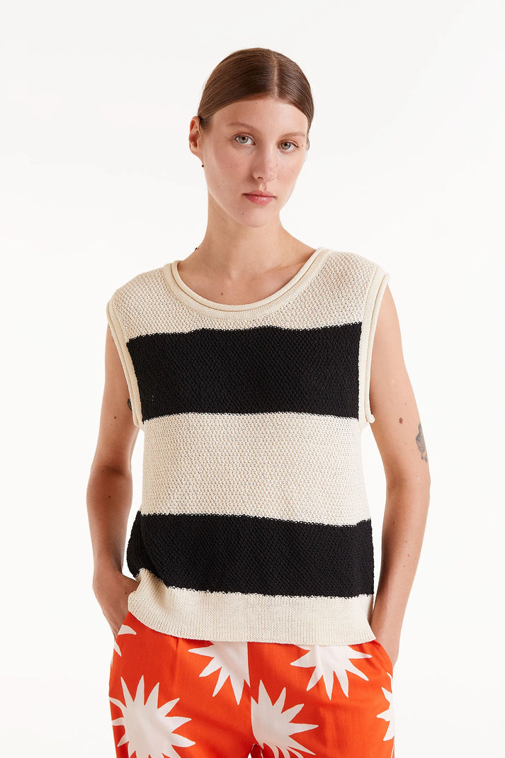 Mari Top Stiped Black Cream
