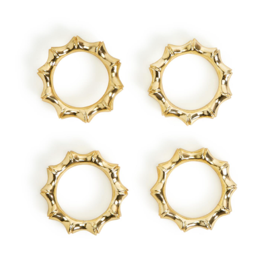 Golden Bamboo Set of 4 Napkin Rings Aluminum