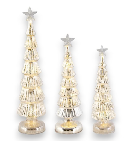 Silver Mercury Glass Glitter Star Top LED Tree S