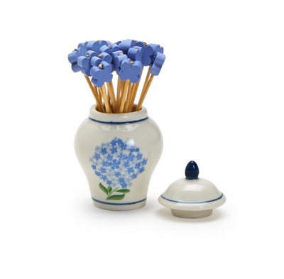 Ginger Jar with 20 Flower Shape Cocktail Picks