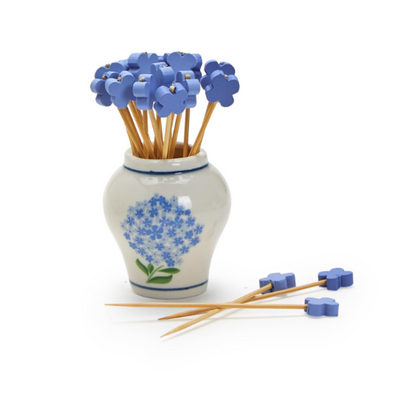 Ginger Jar with 20 Flower Shape Cocktail Picks