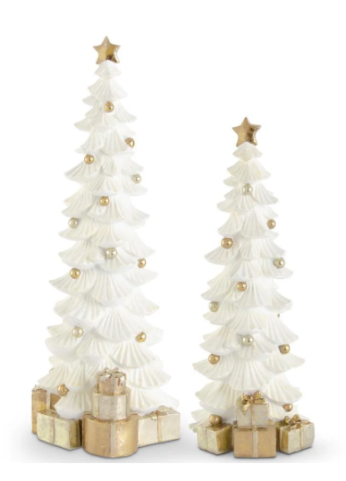 White Glittered Resin Trees w Gold S