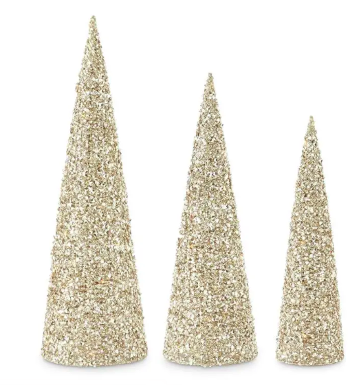 Champagne Sequins Bead Embellished LED Cone Tree S