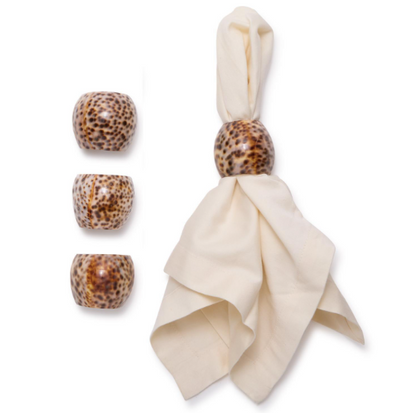Tiger Cowrie Set of 4 Napkin Holders in Natural Jute Pouch