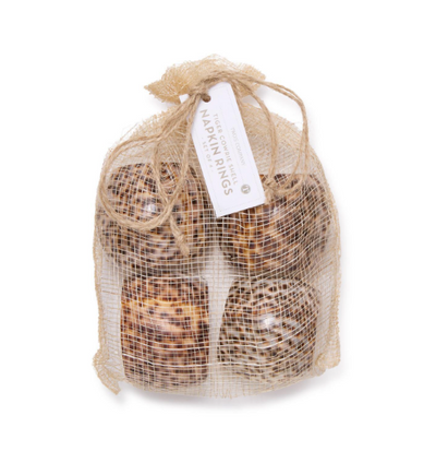 Tiger Cowrie Set of 4 Napkin Holders in Natural Jute Pouch