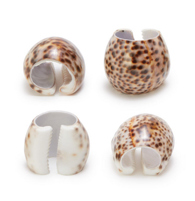 Tiger Cowrie Set of 4 Napkin Holders in Natural Jute Pouch