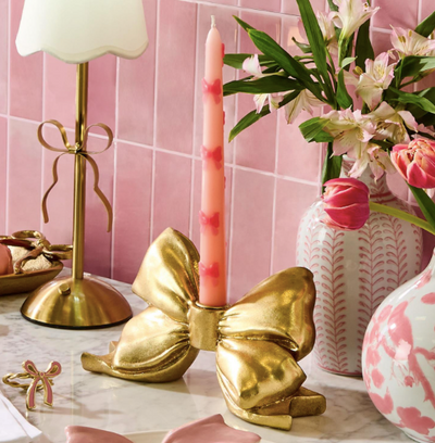 Gold Bow Taper Candleholder Resin Aluminum L