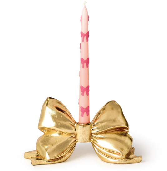 Gold Bow Taper Candleholder Resin Aluminum L