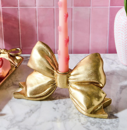 Gold Bow Taper Candleholder Resin Aluminum L