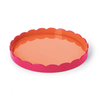 Scalloped Pink and Orange Dual Tone Lacquered Tray