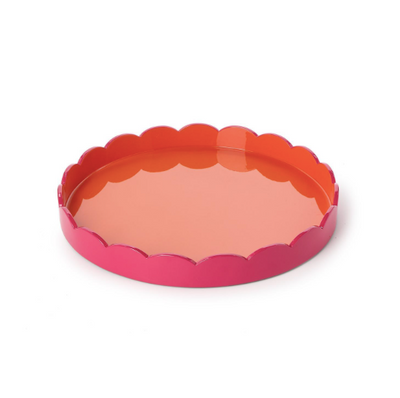 Scalloped Pink and Orange Dual Tone Lacquered Tray