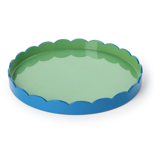 Scalloped Blue and Green Dual Tone Lacquered Tray
