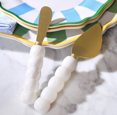 Modern Pop Set of 3 White Beaded Cheese Knives