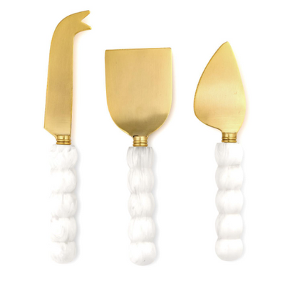 Modern Pop Set of 3 White Beaded Cheese Knives