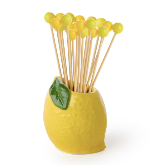 Lemon with 20 Yellow Bead Cocktail Picks