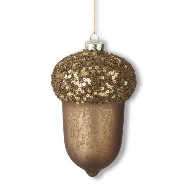 Brown Mercury Glass Acorn Ornament with Glittered