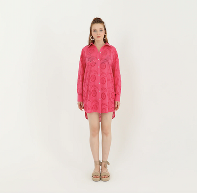 Oversized Eyelet Button Shirt Fuchsia