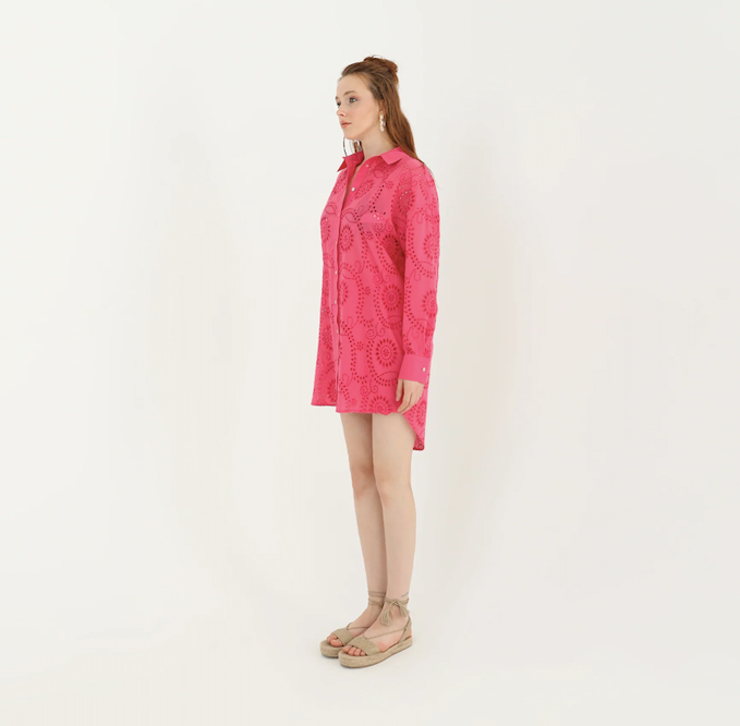 Oversized Eyelet Button Shirt Fuchsia