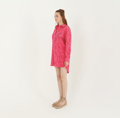 Oversized Eyelet Button Shirt Fuchsia