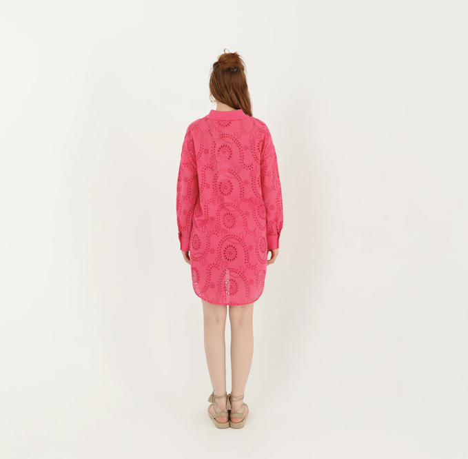 Oversized Eyelet Button Shirt Fuchsia
