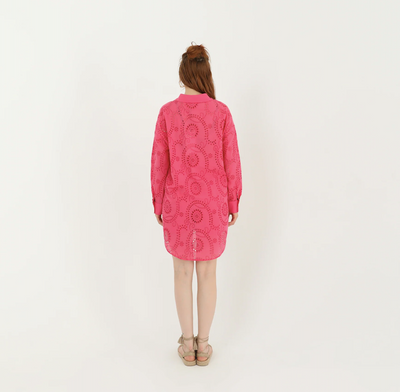 Oversized Eyelet Button Shirt Fuchsia