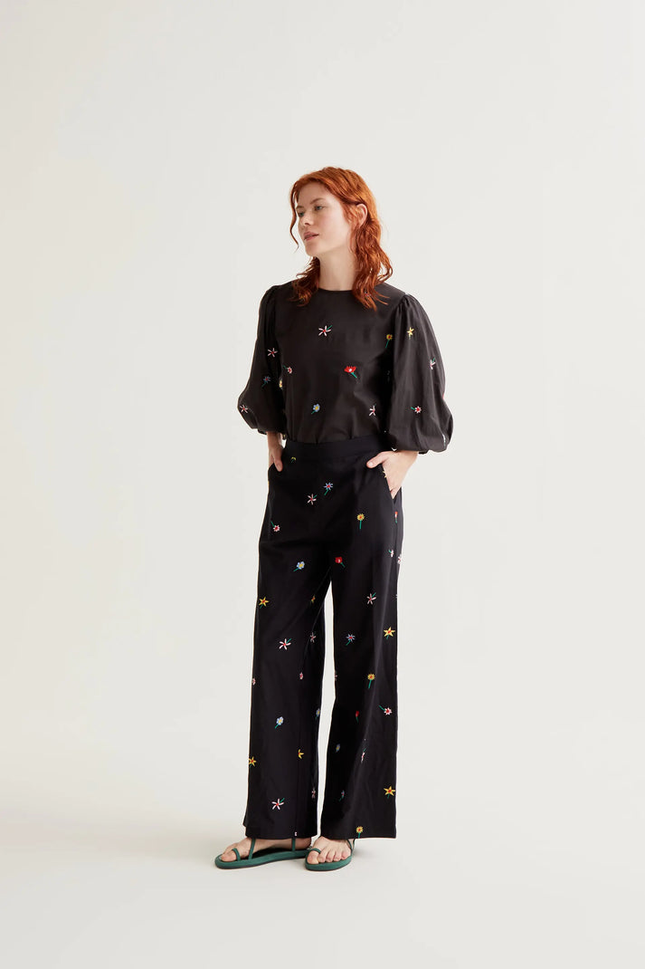 Quinamis Pant Black Flowers