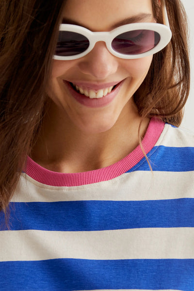 Katy Top Stripe White Blue