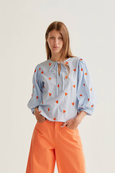Qenia Blouse Heart Sky Blue