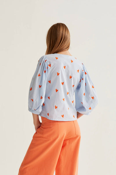 Qenia Blouse Heart Sky Blue