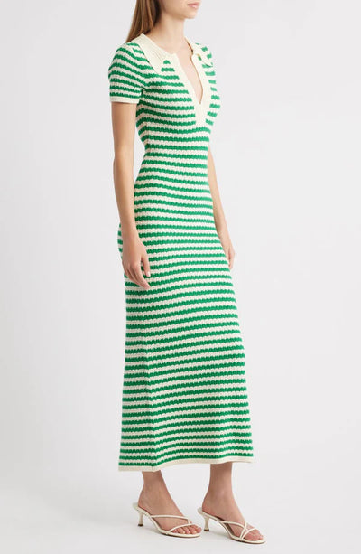 Johnny Collar Crochet Dress Green