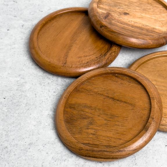 Round Acacia Wood Coaster Set Of 4