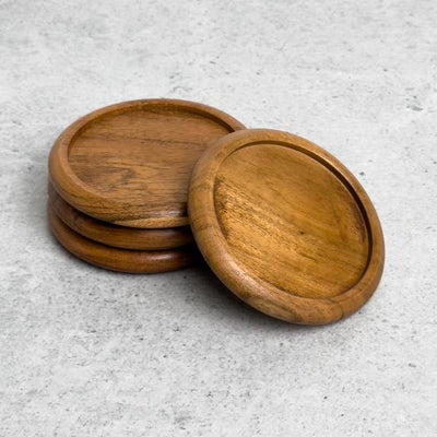 Round Acacia Wood Coaster Set Of 4