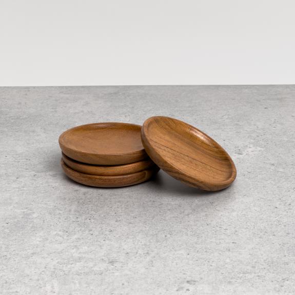 Smooth Round Acacia Wood Coaster Set Of 4