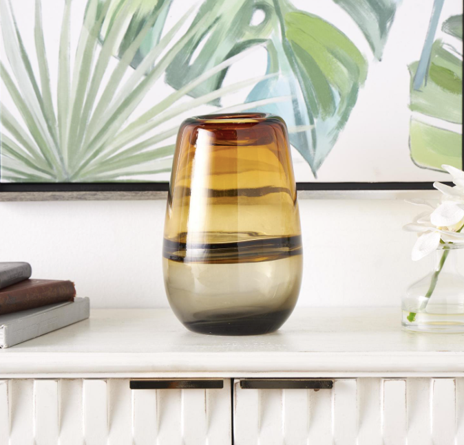 Jeni Vase Glass Orange Grey 6x6x9in