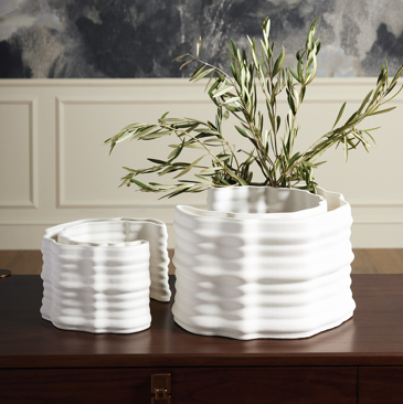 Crescent Printed Vase Matte White Lg