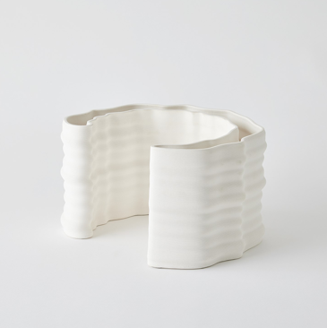 Crescent Printed Vase Matte White Sm