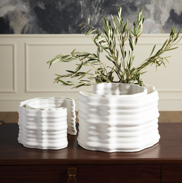 Crescent Printed Vase Matte White Sm
