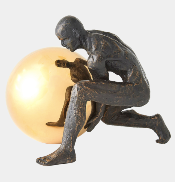 Boulder Man Bronze w Brass Sphere