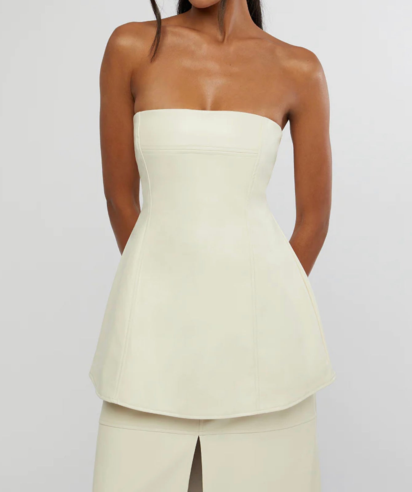 Vegan Leather Strapless Top Beige