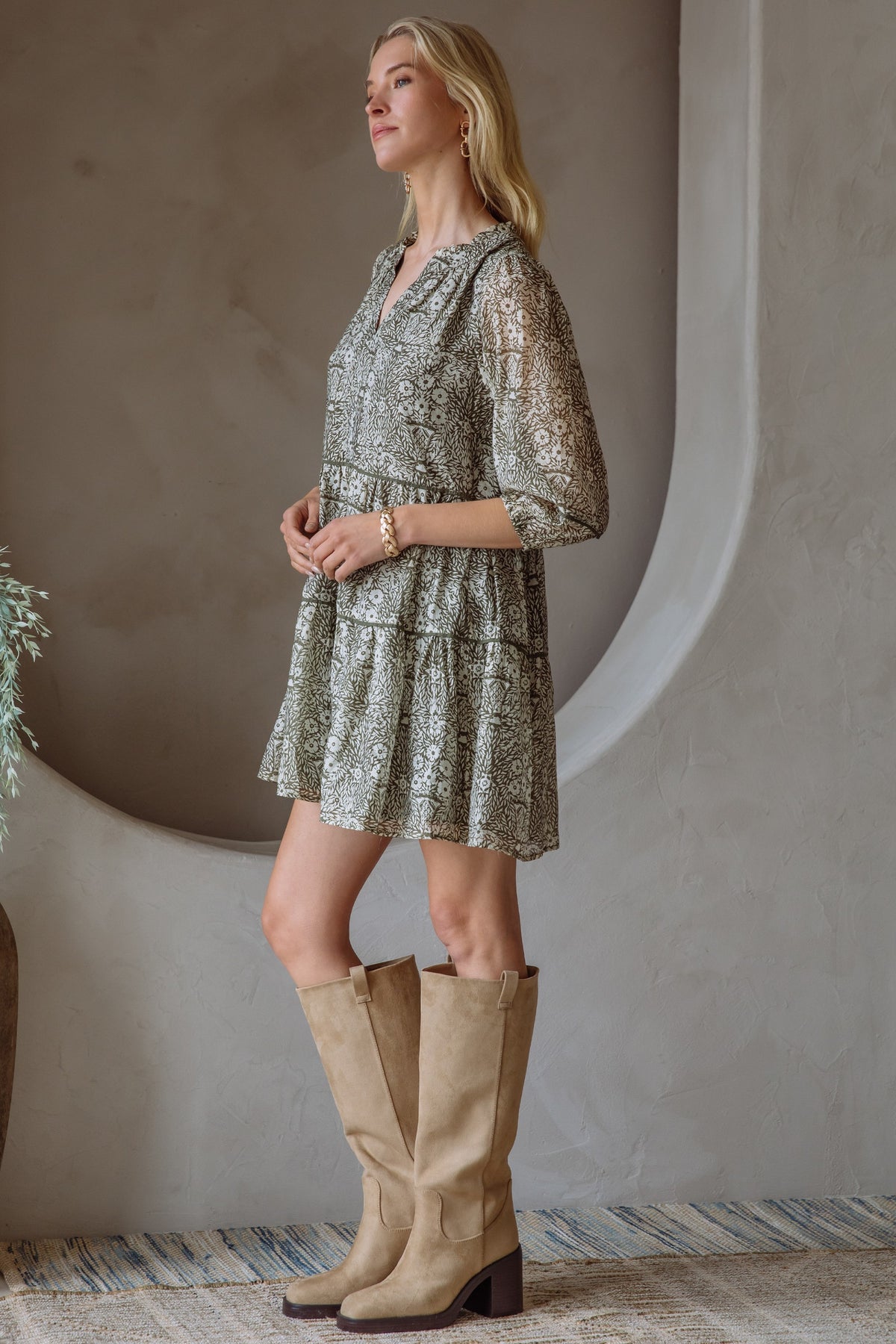 Leslie Dress Olive Cream