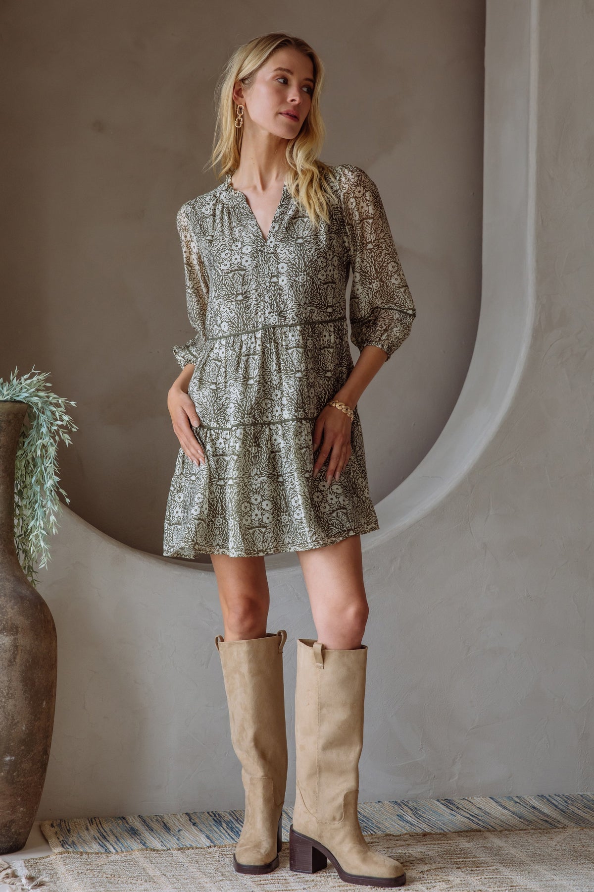Leslie Dress Olive Cream