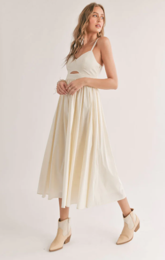 Shades on Front Cutout Midi Dress Ivory