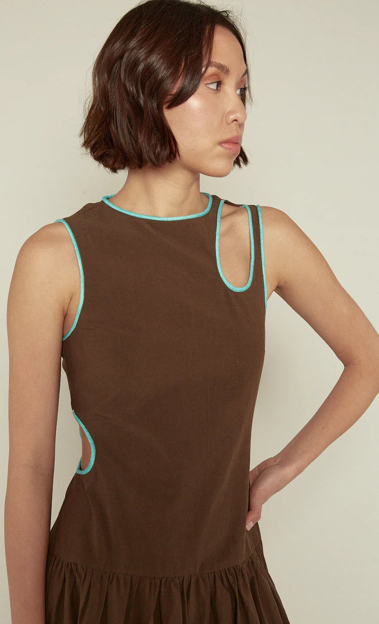 Drop Waist Keyhole Dress Brown