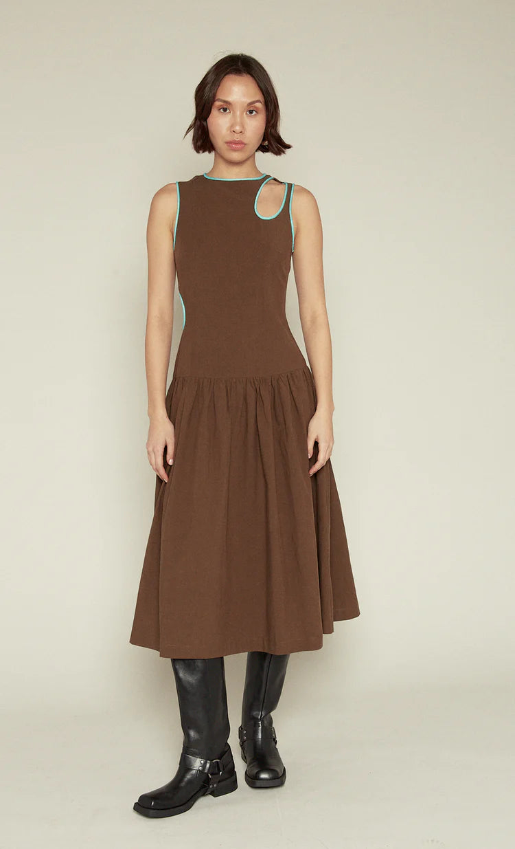 Drop Waist Keyhole Dress Brown