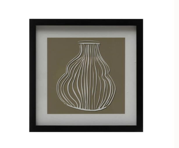 Wood Framed Glass Wall Decor w Vase Print