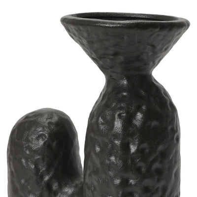 Textured Stoneware Sculptural Vase Matte Black